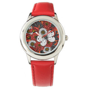 White butterfly and roses watch
