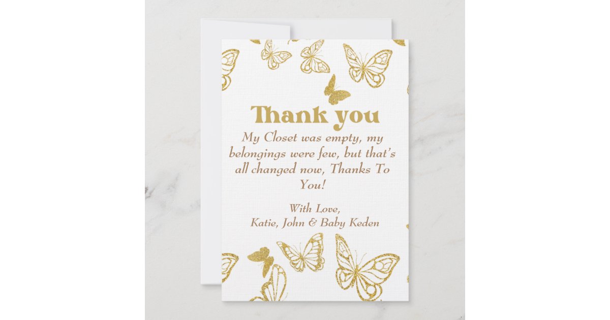 White & Butterfly Baby Shower Thank You Cards Zazzle