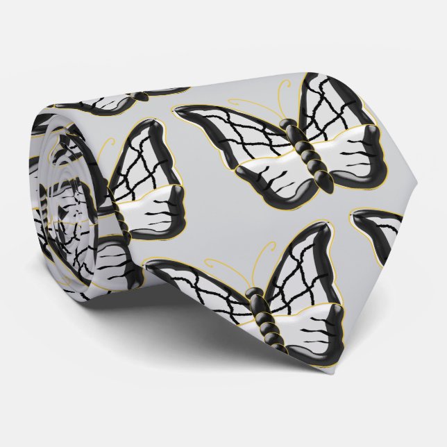 White Butterfly Design Tie (Rolled)