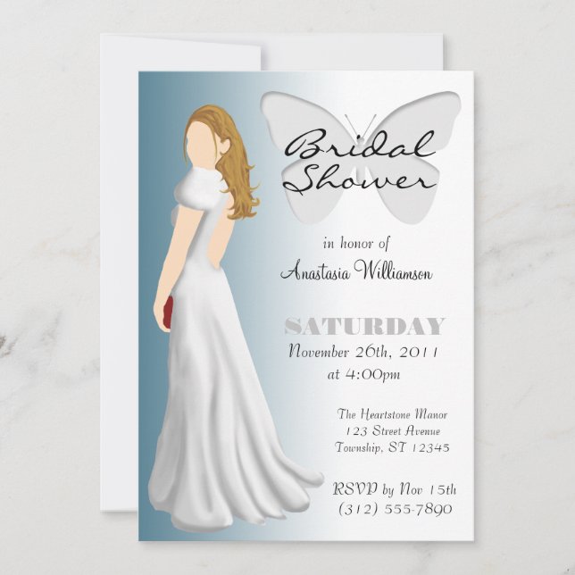 White Butterfly Elegant Bridal Shower Invitations (Front)
