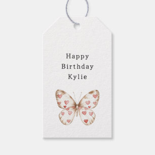 White Butterfly Hearts Birthday Gift Tags