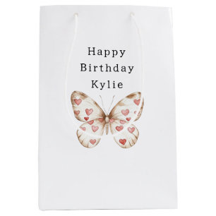 White Butterfly Hearts Birthday Medium Gift Bag