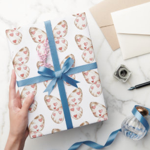 White Butterfly Hearts Birthday Wrapping Paper