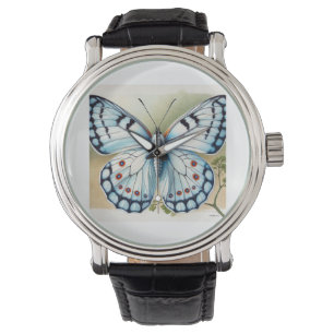 White Butterfly in Watercolor and Ink 090724IREF12 Watch