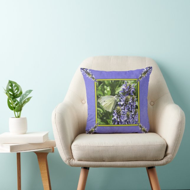 White Butterfly Lavender Flowers Cushion (Chair)