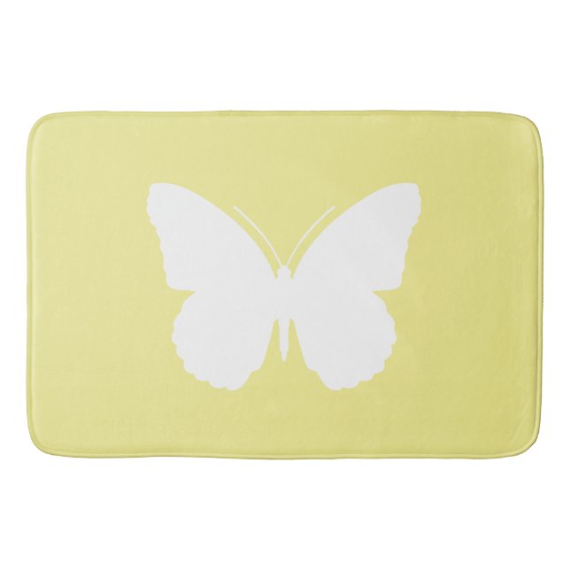 White Butterfly on Butter Yellow Bath Mat (Front)