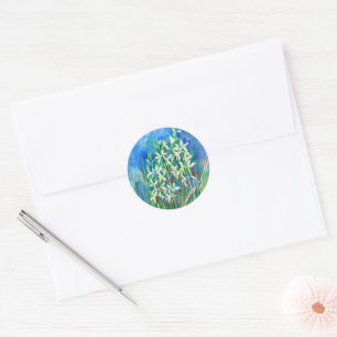 white butterfly orchid spring flower painting classic round sticker