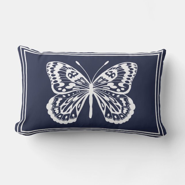 White Butterfly Outline & Double Frame Lumbar Cushion (Front)