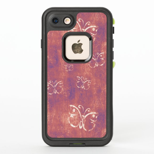 White Butterfly Pattern on Purple and Pink LifeProof iPhone Case (Back)