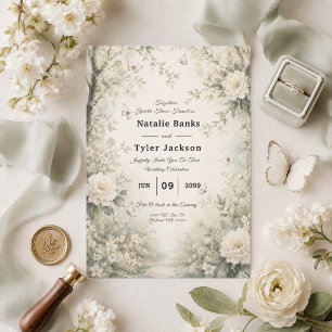 White Butterfly Spring Garden Wedding Invitation