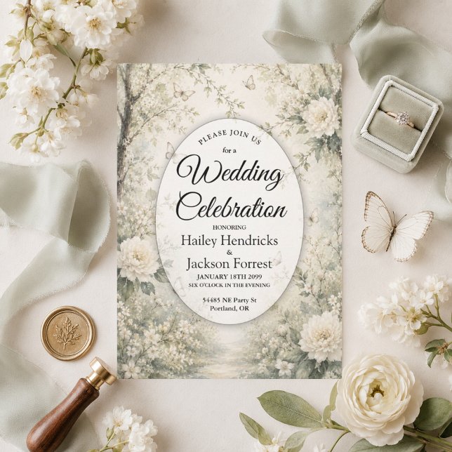White Butterfly Spring Garden Wedding Invitation (Creator Uploaded)
