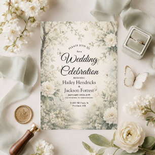 White Butterfly Spring Garden Wedding Invitation