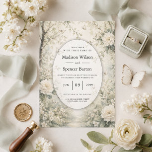White Butterfly Spring Garden Wedding Invitation