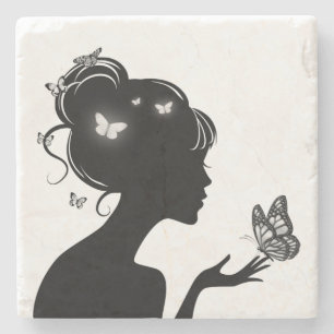 White Butterfly Stone Bench Coaster