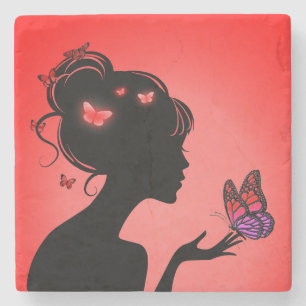 White Butterfly Stone Bench Stone Coaster