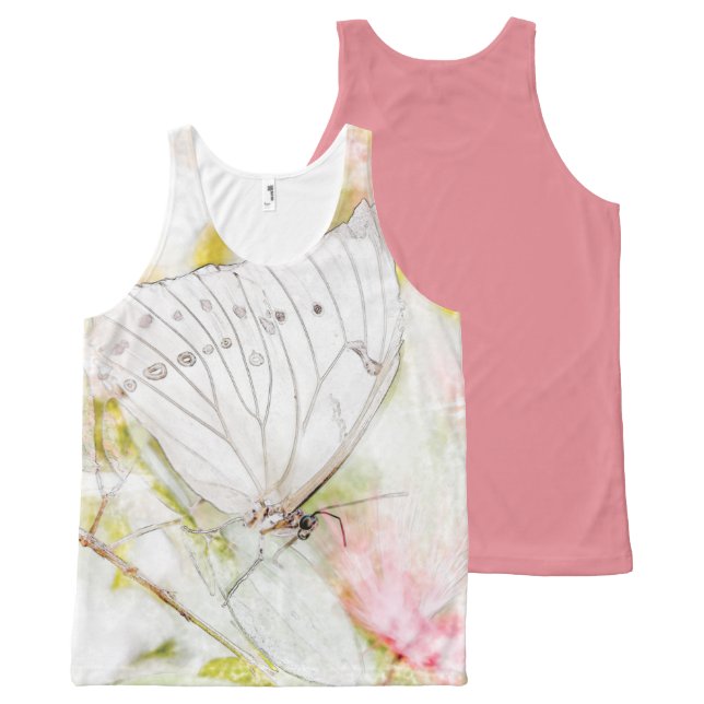 White Butterfly Watercolor Printed Unisex Tank (Front and Back)