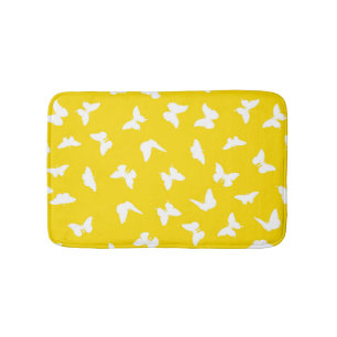 White Butterfly Yellow Background Aesthetic Bath Mat