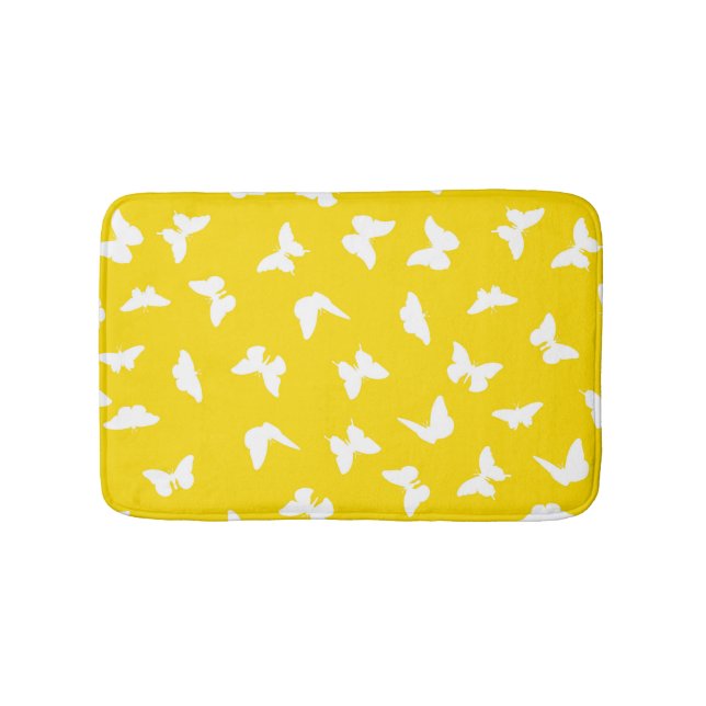 White Butterfly Yellow Background Aesthetic Bath Mat (Front)