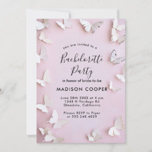 White butteries and pink Bachelorette party Invitation