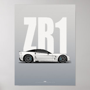 White C6 ZR1 Supercar Side Profile Modern Art Poster