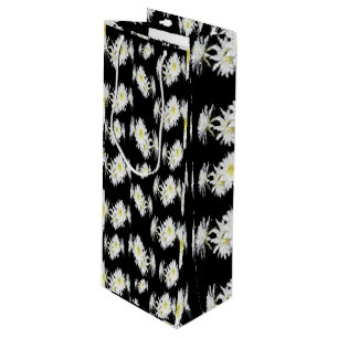 White Cactus Flowers On Black, Wine Gift Bag
