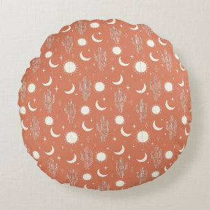 White Cactus Pattern Round Cushion