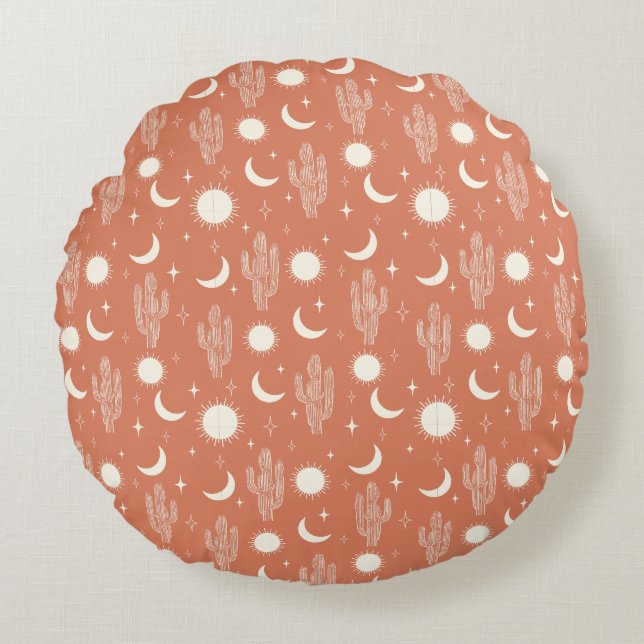 White Cactus Pattern Round Cushion (Front)