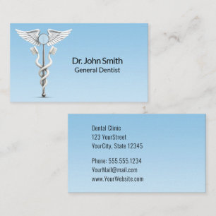 White Caduceus Dental Mirror Toothbrush Medical Business Card