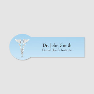White Caduceus Dental Mirror Toothbrush Medical Name Tag