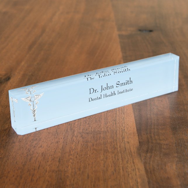 White Caduceus Medical Dental Mirror Toothbrush Nameplate (Side)