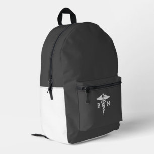 White Caduceus Medical Symbol Printed Backpack