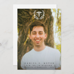 White Caduceus RN Registered Nurse Graduation Announcement