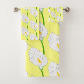White Cala Lily Design Bath Towel Set