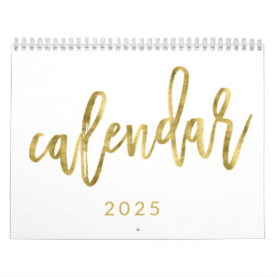 White Calendar 2025 With Faux Golden Months