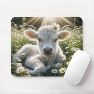White Calf In Daisy Meadow Mouse Mat
