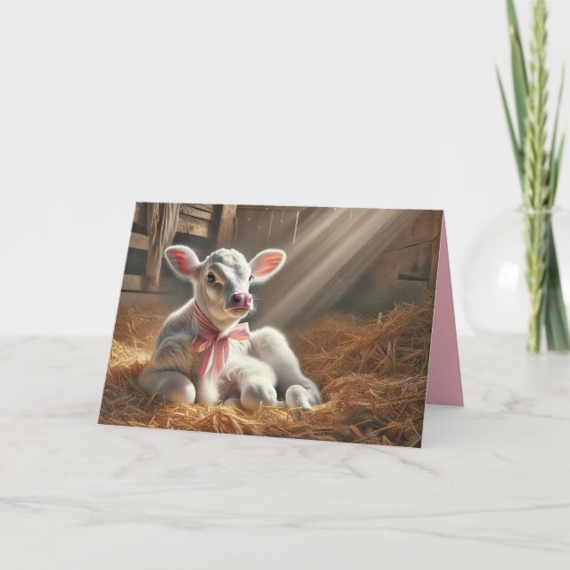 White Calf In Sunny Barn Stall Card (Front)
