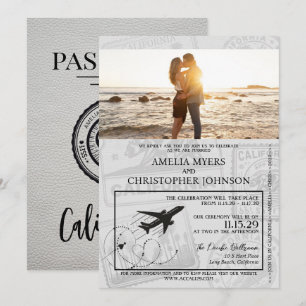 White California Passport Wedding Invitation
