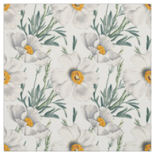 White California Tree Poppy Flowers Pattern Fabric