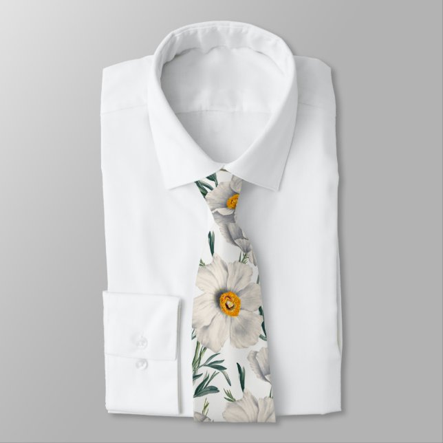White California Tree Poppy Flowers Pattern Tie (Tied)