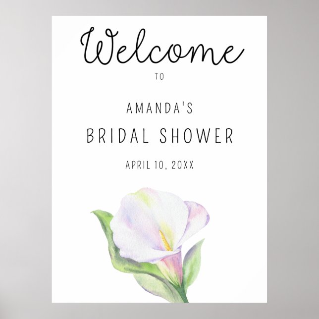 White calla - Bridal Shower Welcome Sign (Front)