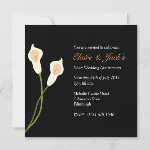 White Calla Lilies Anniversary Party -black Invitation