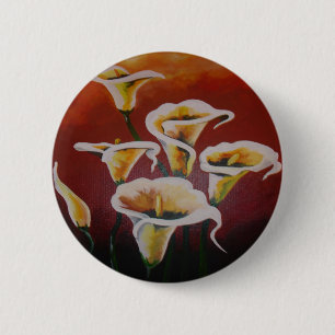  White Calla Lilies Artistic Cut Flowers On Brown 6 Cm Round Badge