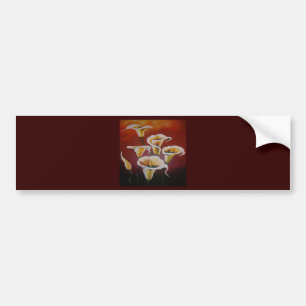  White Calla Lilies Artistic Cut Flowers On Brown Bumper Sticker