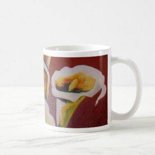 White Calla Lilies Artistic Cut Flowers On Brown Coffee Mug