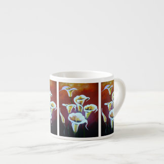  White Calla Lilies Artistic Cut Flowers On Brown Espresso Cup
