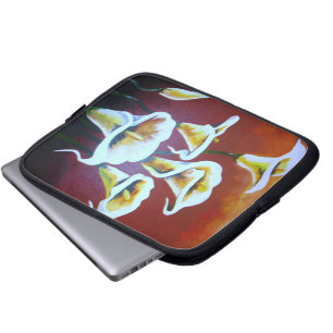 White Calla Lilies Artistic Cut Flowers On Brown Laptop Sleeve