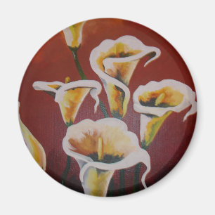 White Calla Lilies Artistic Cut Flowers On Brown Magnet