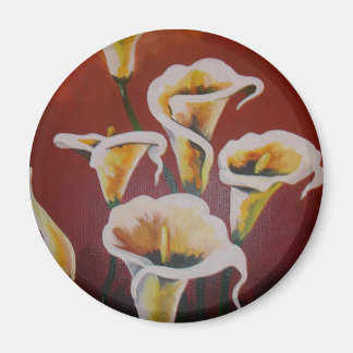 White Calla Lilies Artistic Cut Flowers On Brown Magnet