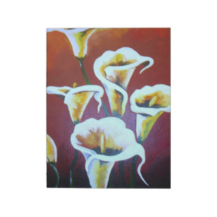 White Calla Lilies Artistic Cut Flowers On Brown Notepad