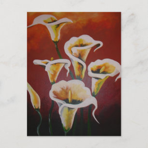 White Calla Lilies Artistic Cut Flowers On Brown Postcard